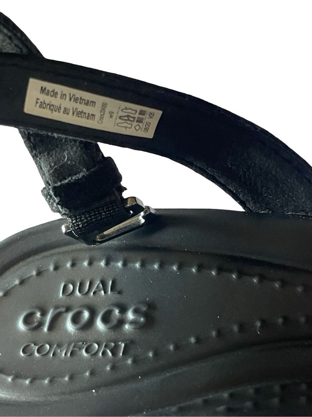 Crocs Womens Black Leigh II Cross Strap Strappy Ankle Wedge Sandals Size 9 - Picture 3 of 10